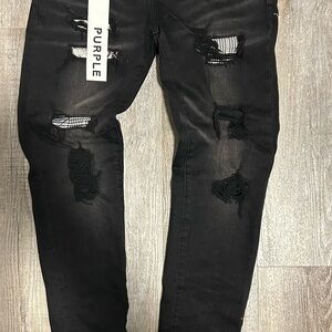 Purple Men's Distressed Black Skinny Jeans